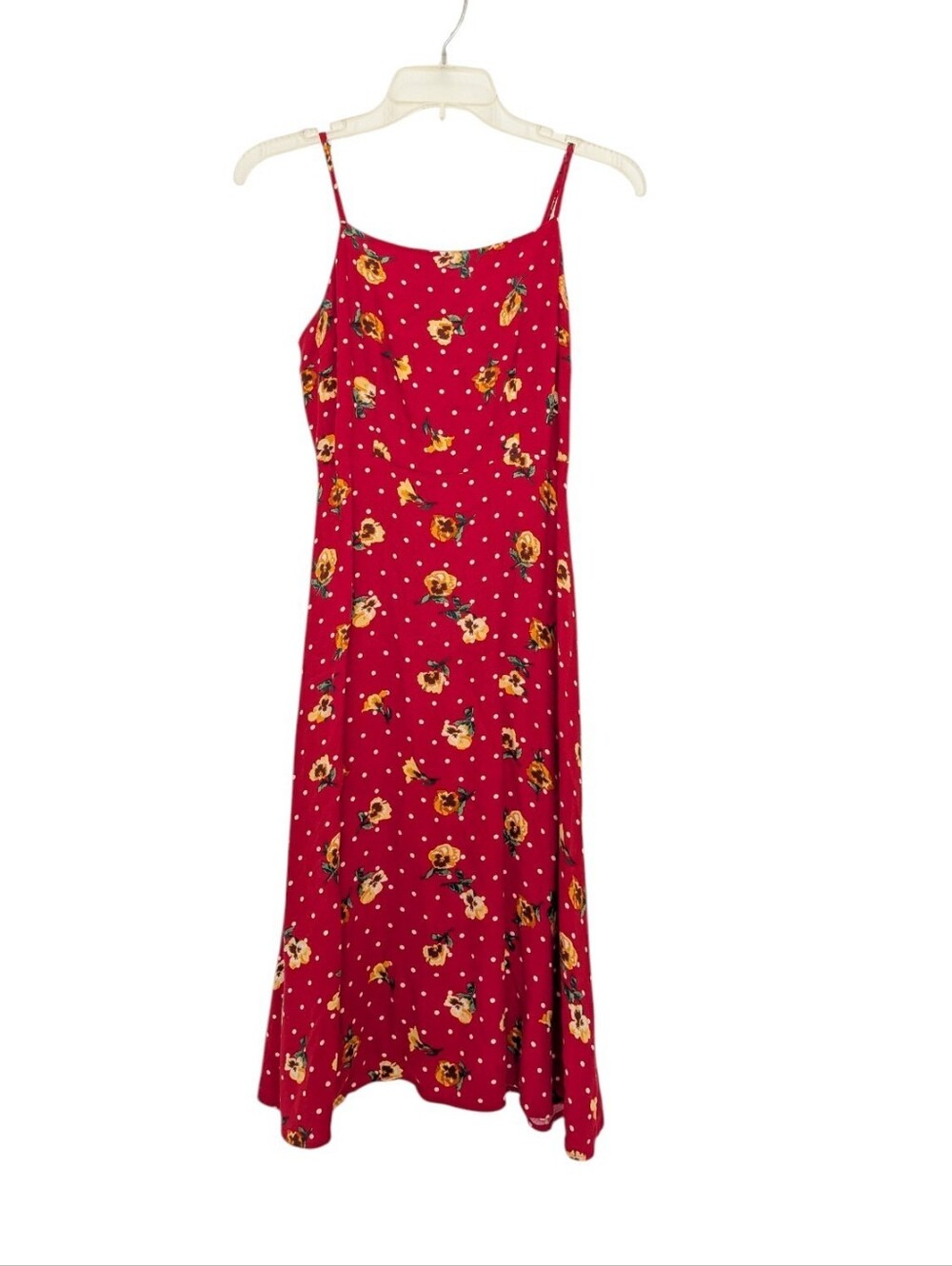 F21 Red Dress With Polka Dots And Flowers